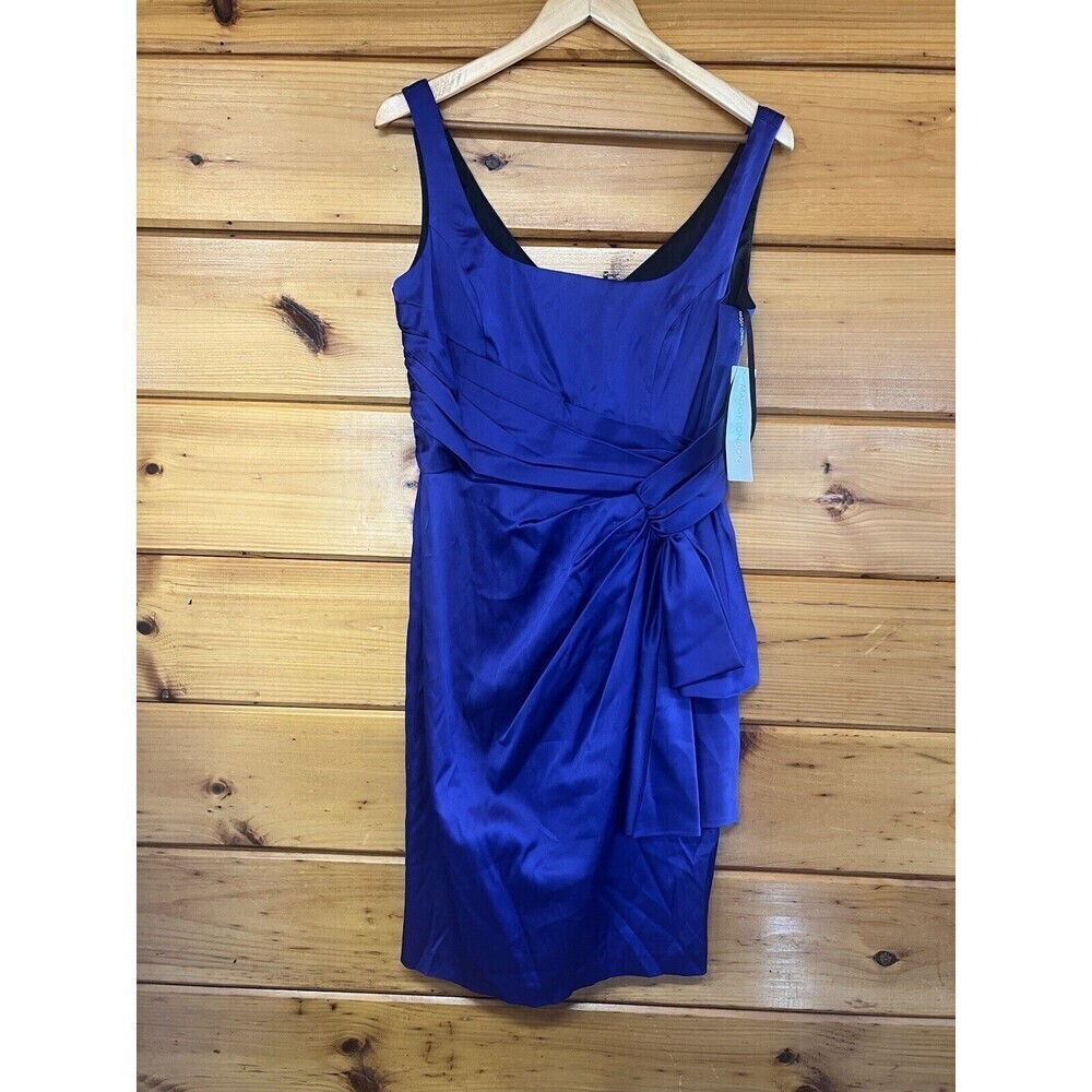 Maggy London Sz 12 Purple Empire Cocktail Dress Sleeveless Cross Over Ruche Bow